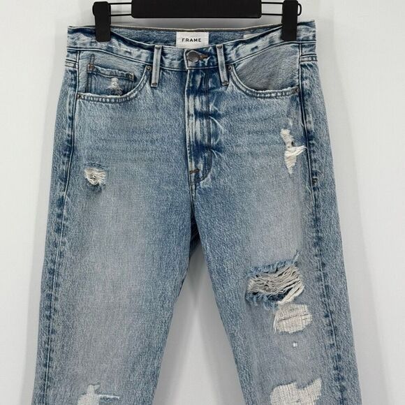 Frame Le Piper High Waist Crop Straight Leg Distressed Clash Mend Jean Women 27 - Picture 2 of 8